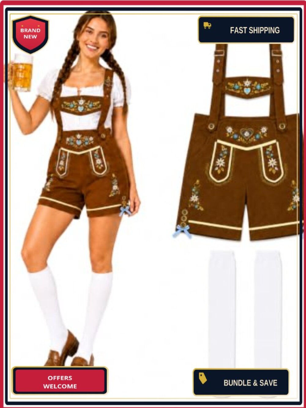Women's Oktoberfest Lederhosen Costume Set Velvet Shorts & Socks